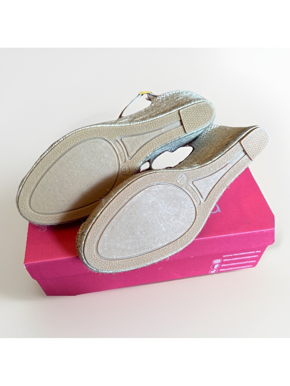 New La Vida Rosa Tan Beige Espadrille Wedge Heels Ankle Strap Sandals Shoes 9 - Picture 4 of 4